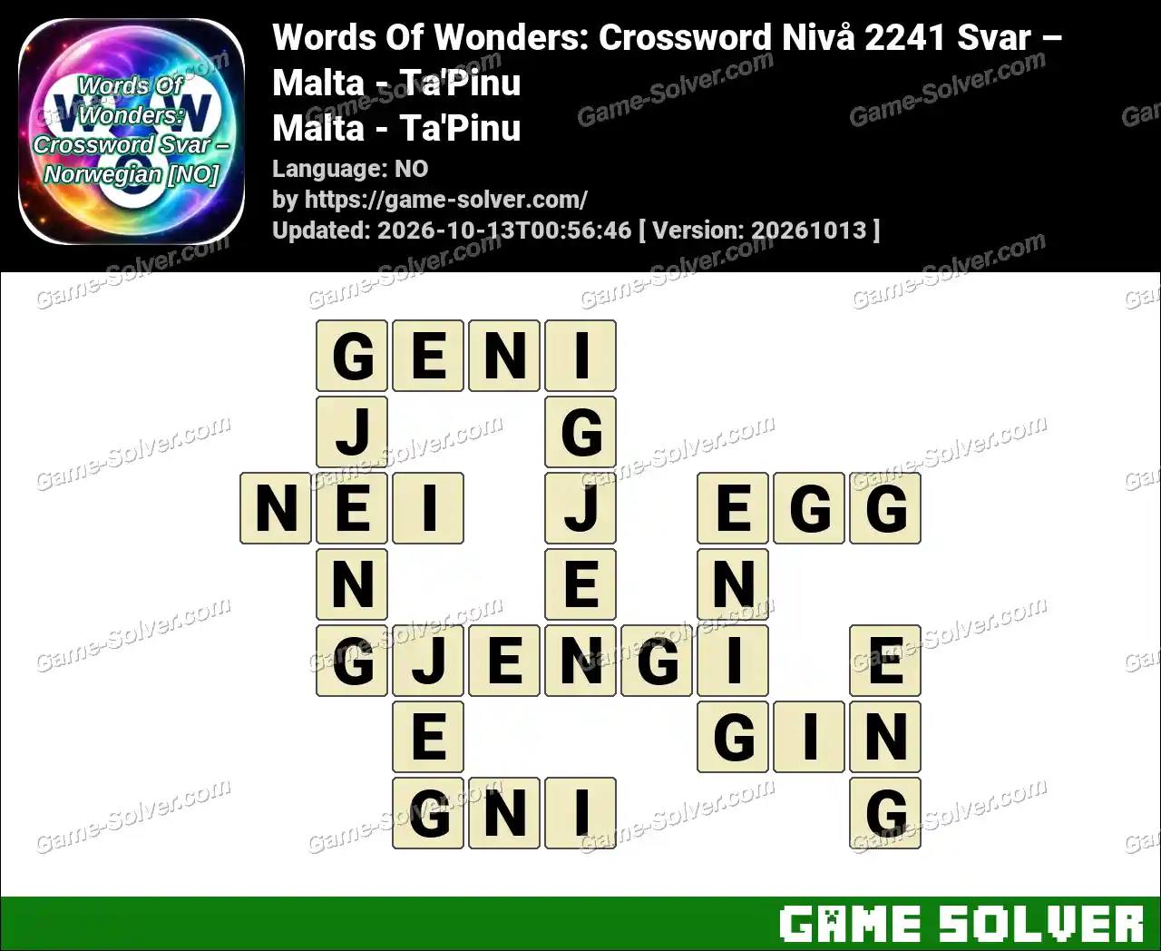 Words Of Wonders: Crossword Nivå 2241 Svar – Malta – Ta’Pinu